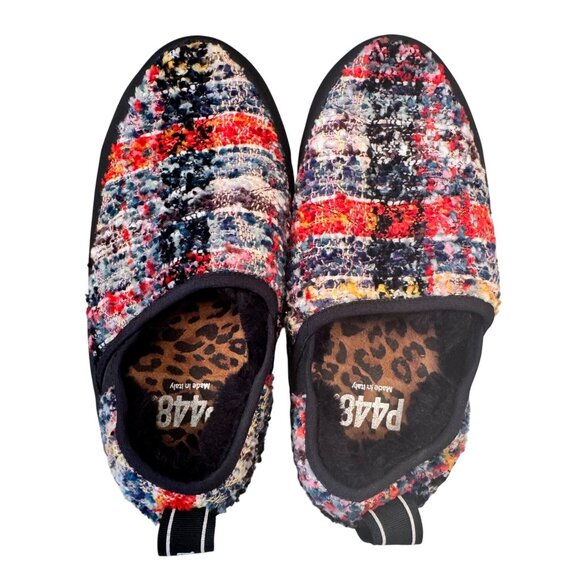 P448 Fuzzy Laby Slippers Size 38 US 7.5/8 Anthropologie Multi Colored Rubber Bot - Picture 7 of 8